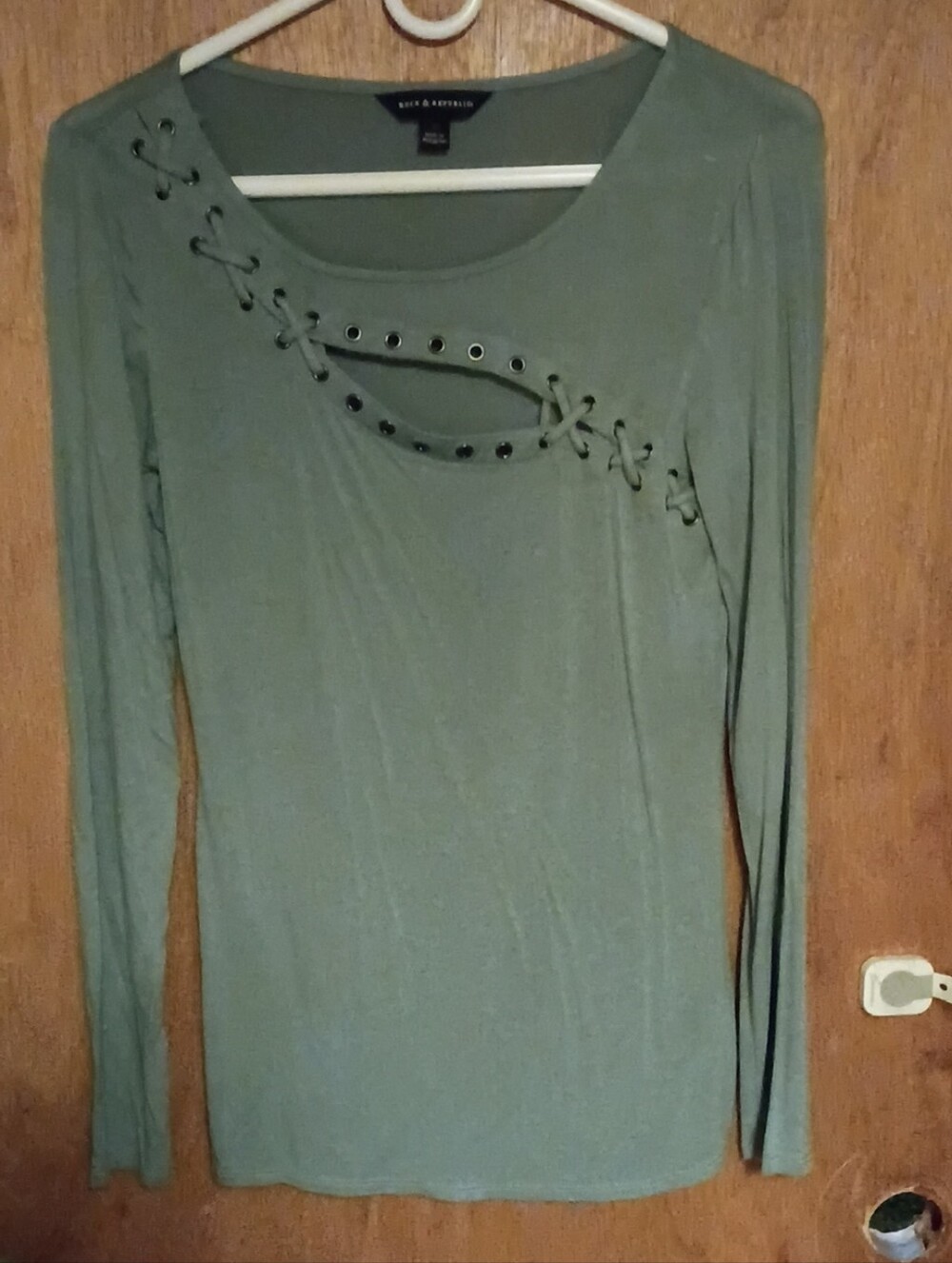 Rock & Republic Olive Lace-Up Long Sleeve Top